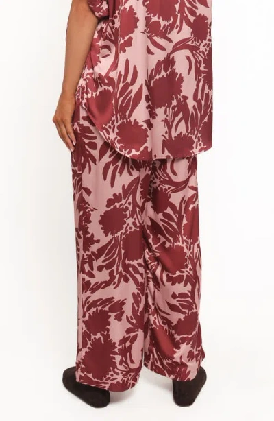Petal And Pup Petal & Pup Elysia Floral Print Wide-leg Pants In Burgundy