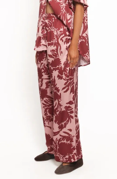 Petal And Pup Petal & Pup Elysia Floral Print Wide-leg Pants In Burgundy