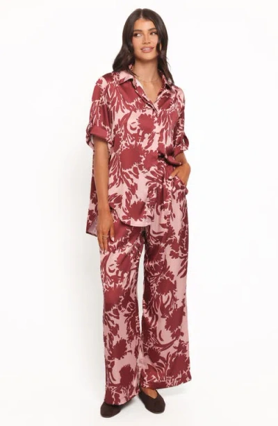 Petal And Pup Petal & Pup Elysia Floral Print Wide-leg Pants In Burgundy