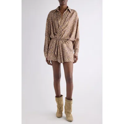 Isabel Marant Harmony Floral Long Sleeve Minidress In Brown