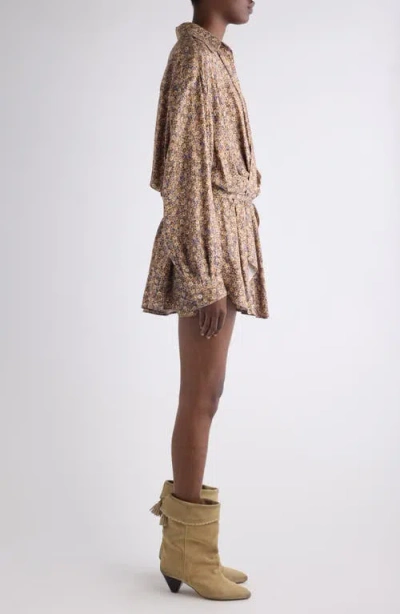Isabel Marant Harmony Floral Long Sleeve Minidress In Brown