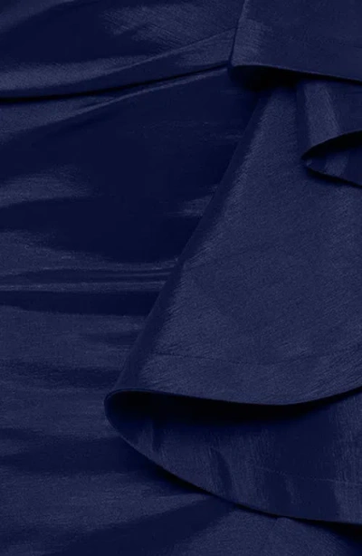 Betsy & Adam Strapless Cascade Ruffle Gown In Blue