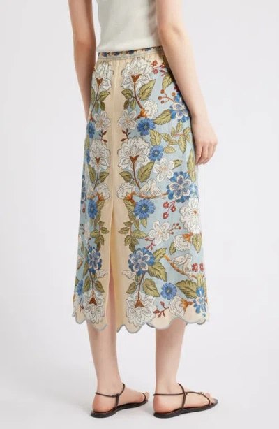 Farm Rio Garden Scarf Print Linen Midi Skirt In Green