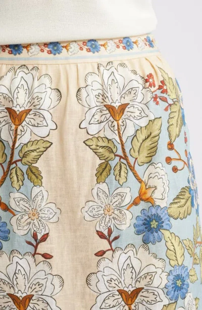 Farm Rio Garden Scarf Print Linen Midi Skirt In Green