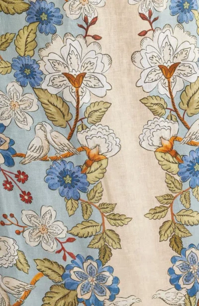 Farm Rio Garden Scarf Print Linen Midi Skirt In Green