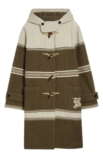 Burberry Striped Wool Cotton Blend Duffle Coat In Green