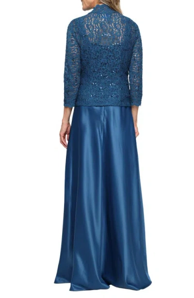 Alex Evenings Sequin Lace & Satin Gown With Jacket In Blue