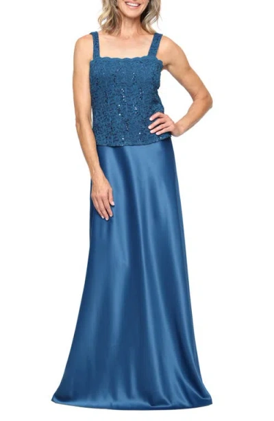 Alex Evenings Sequin Lace & Satin Gown With Jacket In Blue