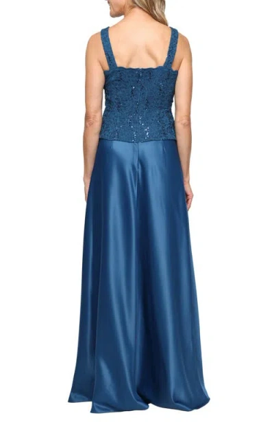 Alex Evenings Sequin Lace & Satin Gown With Jacket In Blue