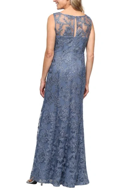 Alex Evenings Sequin Sleeveless Gown With Shawl In Blue