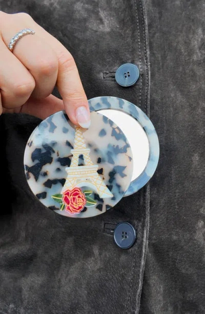 Solar Eclipse Eiffel Tower Hand Painted Compact Mirror In Brown