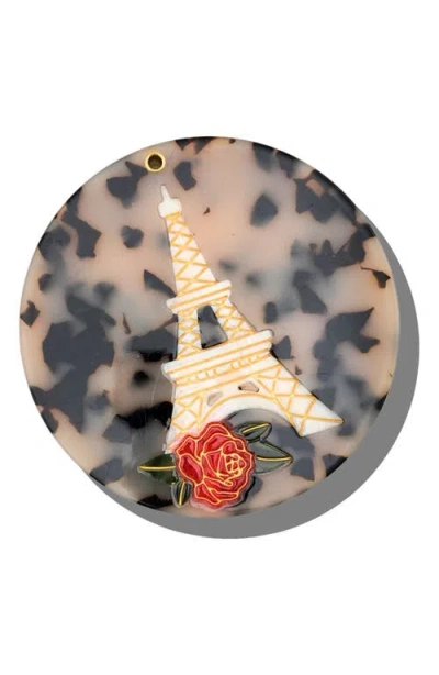 Solar Eclipse Eiffel Tower Hand Painted Compact Mirror In Brown