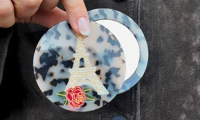 Solar Eclipse Eiffel Tower Hand Painted Compact Mirror In Brown