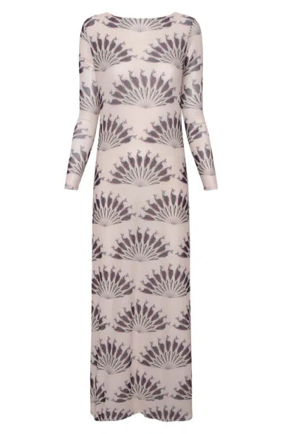 The Lulo Project Nellas Paisley Long Sleeve Mesh Maxi Dress In White