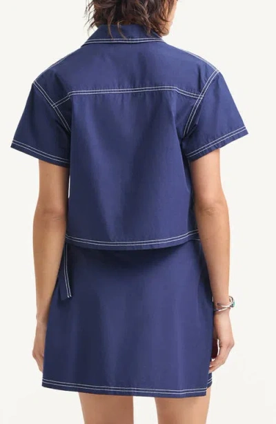 Vitamin A ® Ashley Crop Organic Cotton Cover-up Camp Shirt In Blue