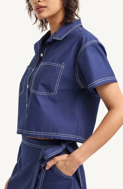 Vitamin A ® Ashley Crop Organic Cotton Cover-up Camp Shirt In Blue