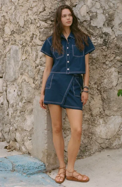 Vitamin A ® Ashley Crop Organic Cotton Cover-up Camp Shirt In Blue