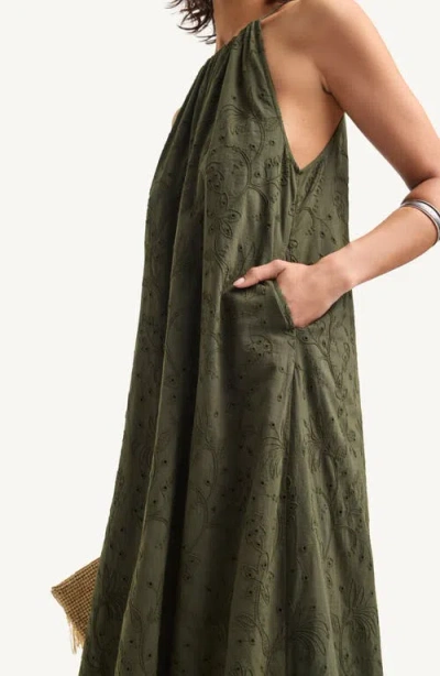 Vitamin A ® Alora Embroidered Organic Cotton Cover-up Maxi Dress In Green