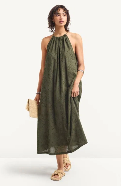 Vitamin A ® Alora Embroidered Organic Cotton Cover-up Maxi Dress In Green