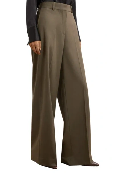 Reiss Solene Wool Blend Wide Leg Pants In Green