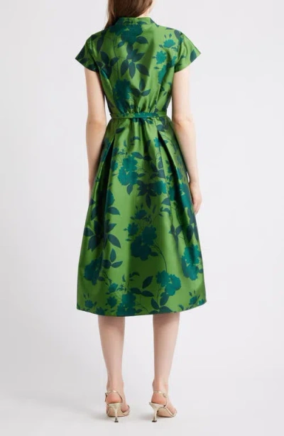 Sachin & Babi Martine Floral Mikado Cocktail Midi Dress In Green