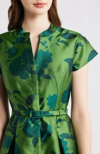Sachin & Babi Martine Floral Mikado Cocktail Midi Dress In Green