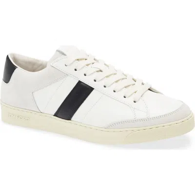 Tom Ford Panelled Suede And Grained Leather Sneakers In White