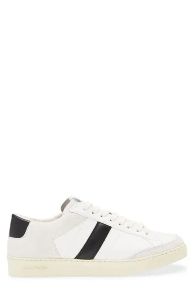 Tom Ford Panelled Suede And Grained Leather Sneakers In White