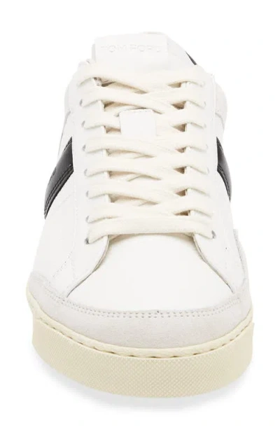 Tom Ford Panelled Suede And Grained Leather Sneakers In White