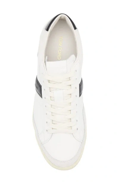 Tom Ford Panelled Suede And Grained Leather Sneakers In White
