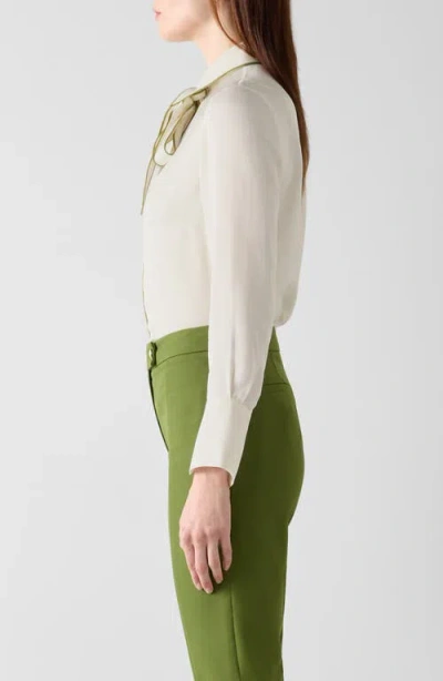 Lk Bennett Elisa Tie Neck Crepe Shirt In White