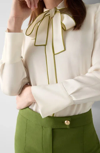 Lk Bennett Elisa Tie Neck Crepe Shirt In White