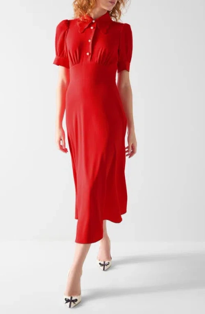 Lk Bennett Emma Faux Pearl Button Midi Dress In Red
