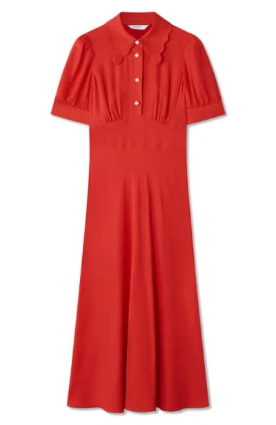 Lk Bennett Emma Faux Pearl Button Midi Dress In Red