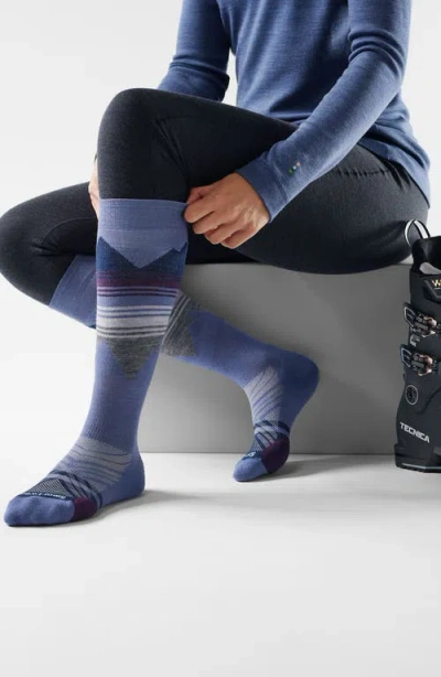 Smartwool Ski Pattern Targeted Cushion Wool Blend Over The Calf Socks In Blue