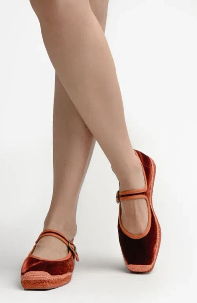 Penelope Chilvers Velvet Espadrille Mary Jane In Orange