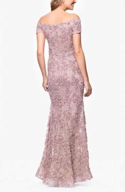 Xscape Evenings Soutache Lace Off The Shoulder Gown In Purple