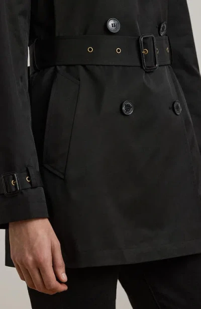 Ralph Lauren Lauren  Double Breasted Belted Cotton Blend Trench Coat In Black