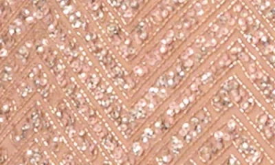 Aidan Mattox Beaded Fringe Flutter Sleeve Maxi Column Gown In Neutral