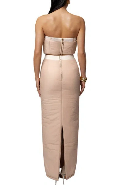 Jluxlabel Addyson Quilted Strapless Crop Top & Column Maxi Skirt Set In Neutral