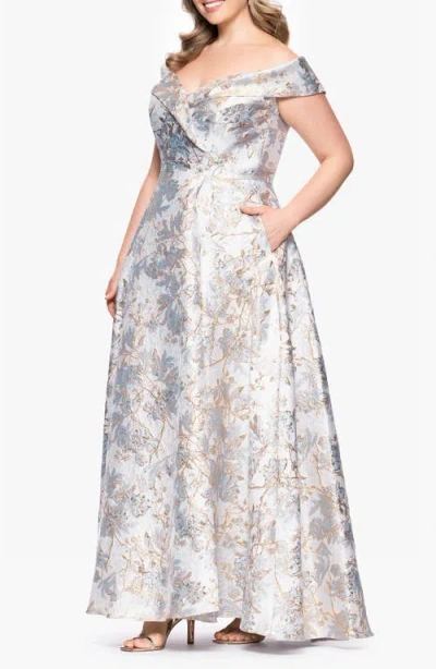 Xscape Evenings Off The Shoulder Brocade Gown In Multi