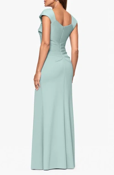Xscape Evenings Asymmetric Neck Scuba Knit Trumpet Gown In Green