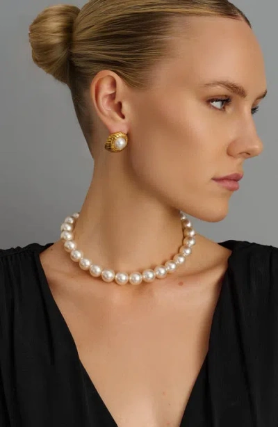 Nialaya Chunky Pearl Choker Necklace In White