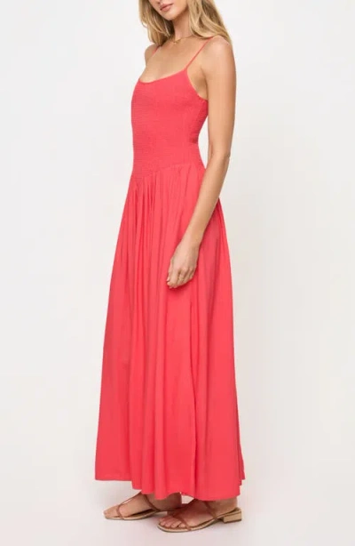 L*space Lspace Misha Smocked Bodice Cover-up Cotton Maxi Dress In Red