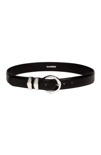 Sandro Smooth Leather Belt In Black