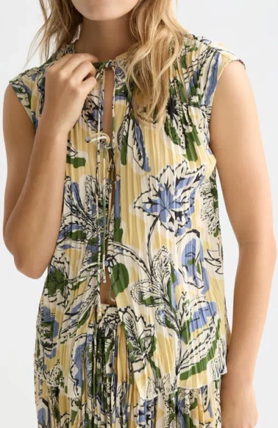 Scotch & Soda Micro Pleat Tie Front Top In Multi