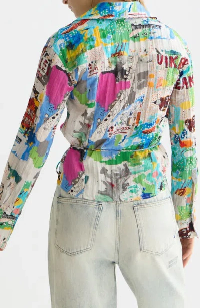 Scotch & Soda X Basquiat Print Wrap Shirt In Multi