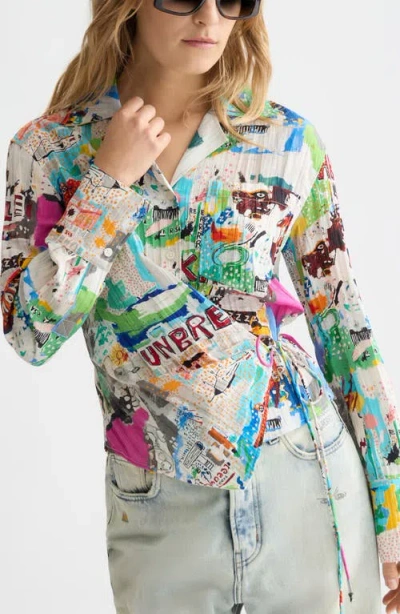Scotch & Soda X Basquiat Print Wrap Shirt In Multi