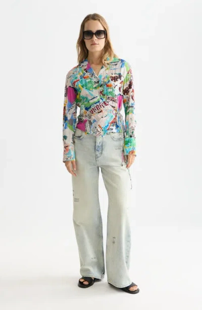 Scotch & Soda X Basquiat Print Wrap Shirt In Multi