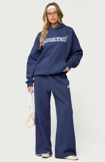 Edikted Glitter Girl Straight Leg Sweatpants In Blue